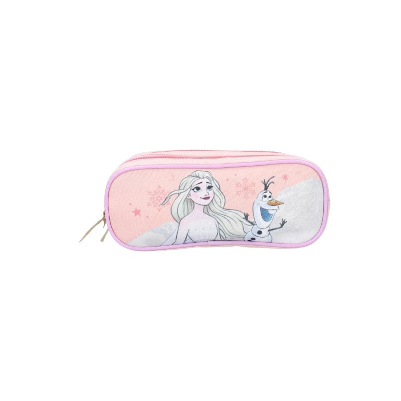 Magic Tour Club Frozen dubbele etui in roze met Elsa en Olaf print en twee ritsvakken voor schoolspullen