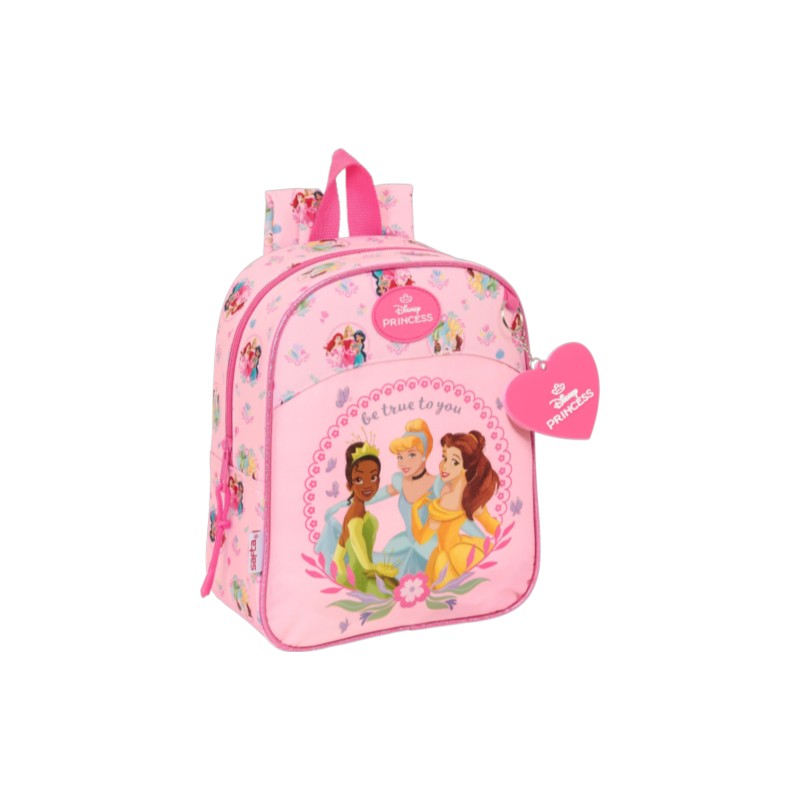 Magic Tour Club Disney Princess rugzak in roze met prinsessenprint, hartvormige hanger en verstelbare schouderbanden.