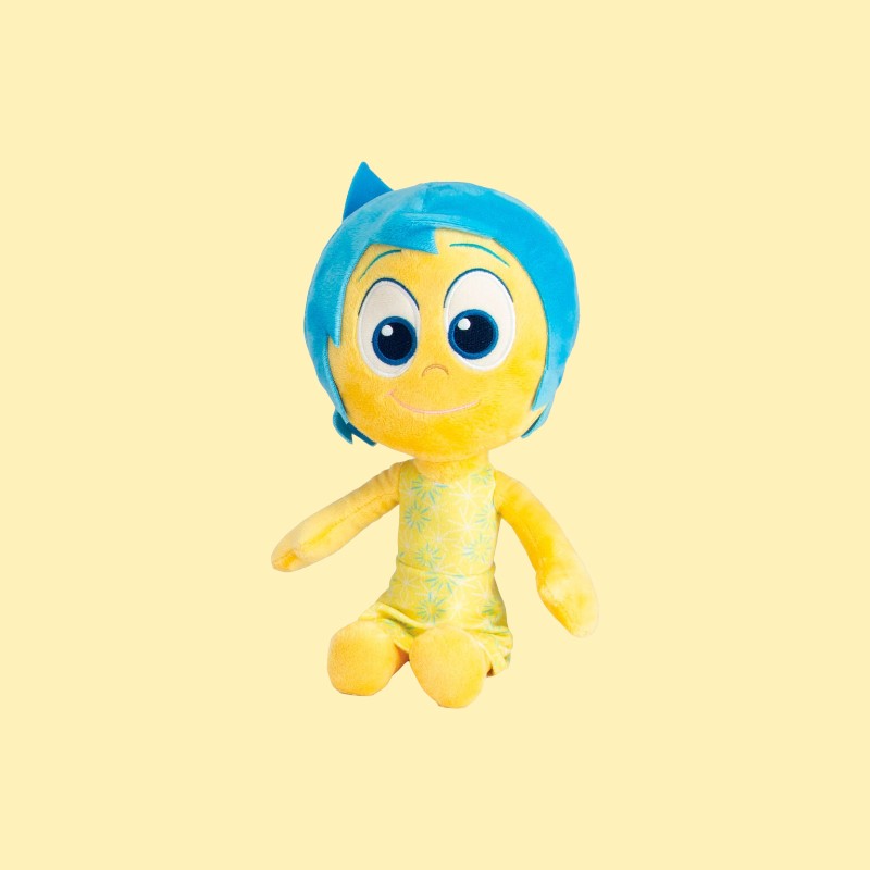 Magic Tour Club Disney Pixar Inside Out Joy knuffel van 25 cm met geel jurkje en blauw haar van zacht pluche