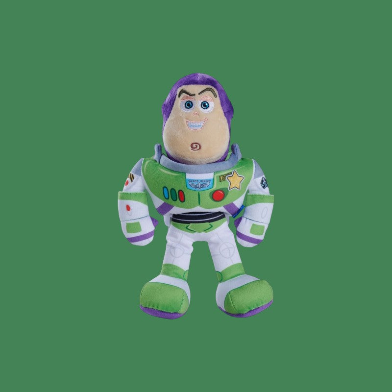 Magic Tour Club Buzz Lightyear knuffel van 25 cm in iconisch wit, groen en paars ruimtepak van zachte stof.