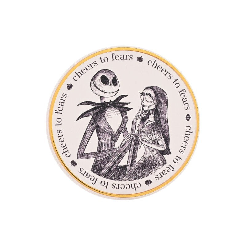 Magic Tour Club Nightmare Before Christmas onderzetter met Jack en Sally illustratie en tekst cheers to fears