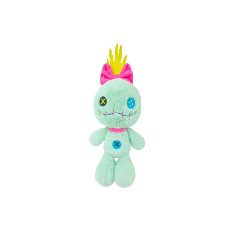 Magic Tour Club Scrump pluche pop van 44 cm met mintgroene stof, gele haren, roze strik en knoopogen