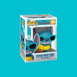 Magic Tour Club Funko POP figuur van Stitch met zonnebril en gele eendjes-zwemband in een vensterdoos