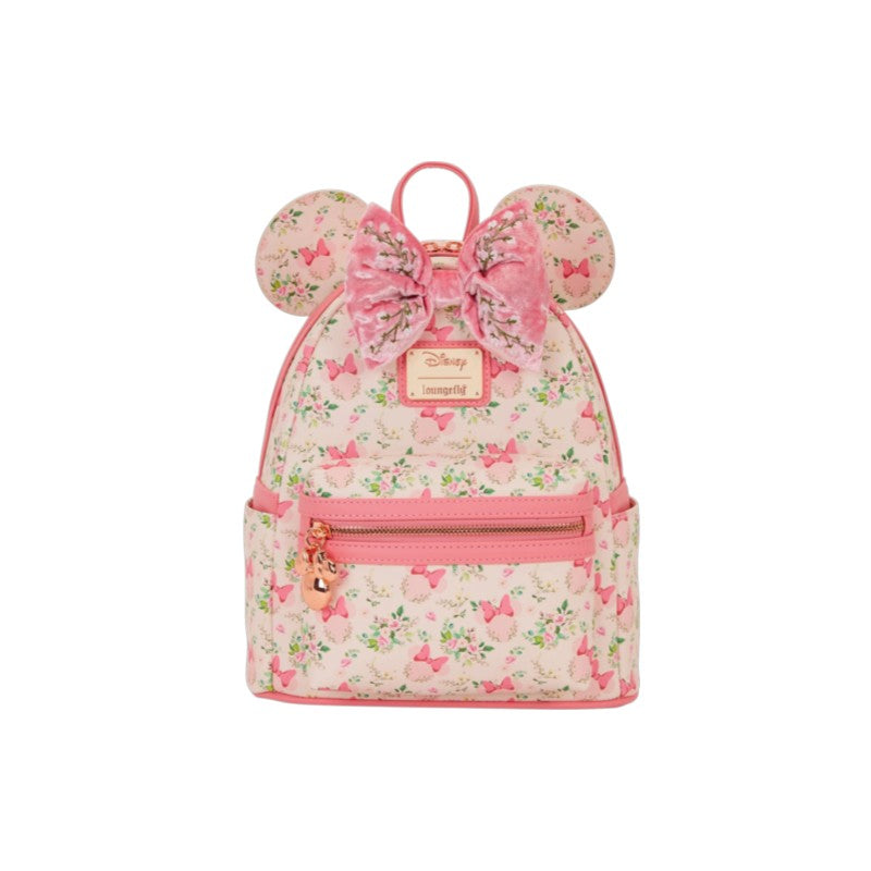 Magic Tour Club Loungefly Minnie Mouse mini-rugzak met roze bloemenprint, fluwelen strik en iconische oren
