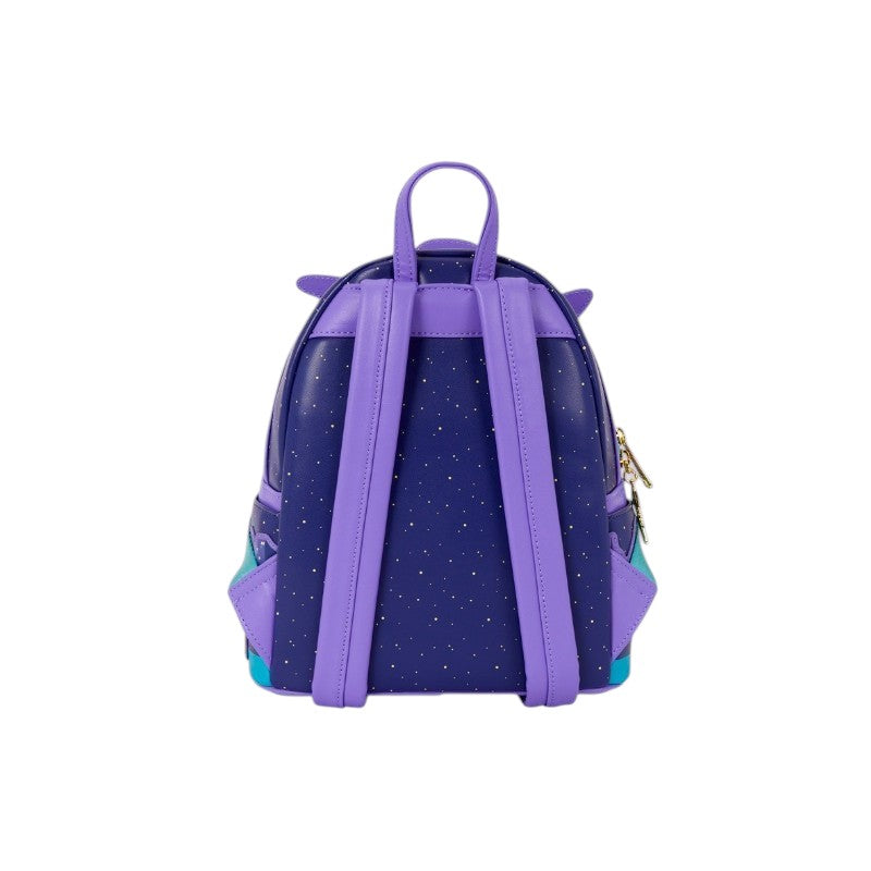 Achterkant van de Magic Tour Club Disney Loungefly Darkwing Duck mini rugzak in paars met sterrenpatroon
