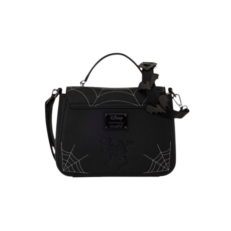 Magic Tour Club Disney Loungefly crossbody tas in zwart met Mickey en Minnie, spinnenwebben en vleermuisdetails.