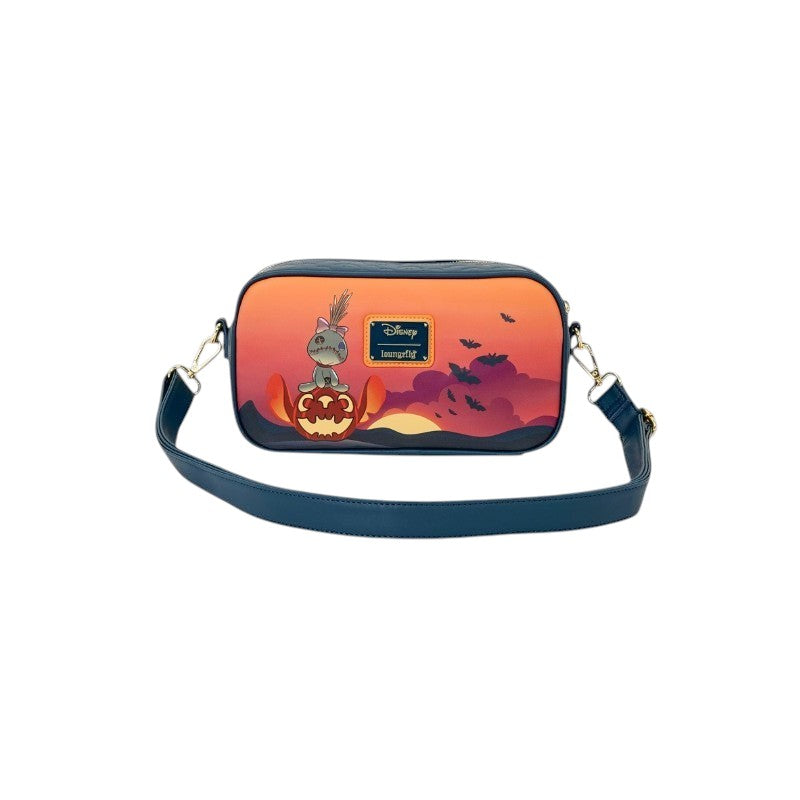 Magic Tour Club Disney Loungefly crossbody tas met Stitch en Angel Halloween print in oranje en paarse tinten