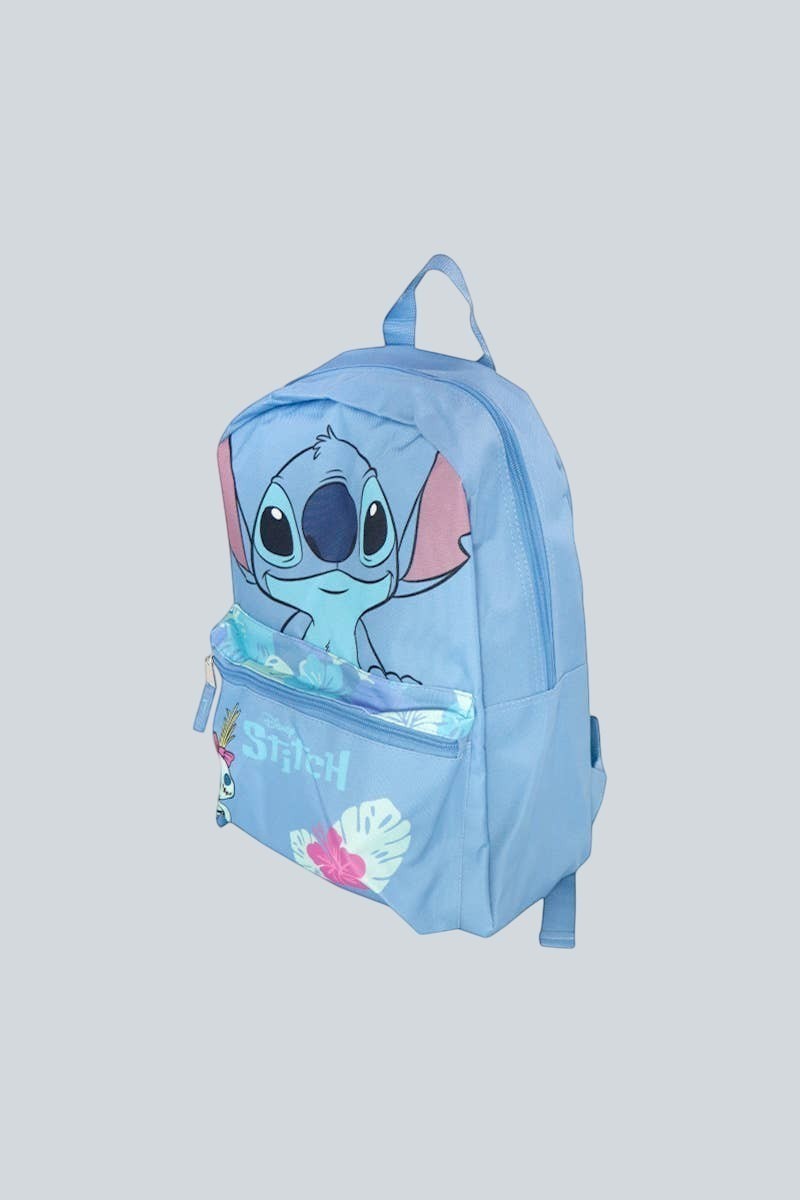 Magic Tour Club Disney Stitch rugzak van 16 inch in lichtblauw met voorvak en tropische print. Ideaal voor school of reizen.