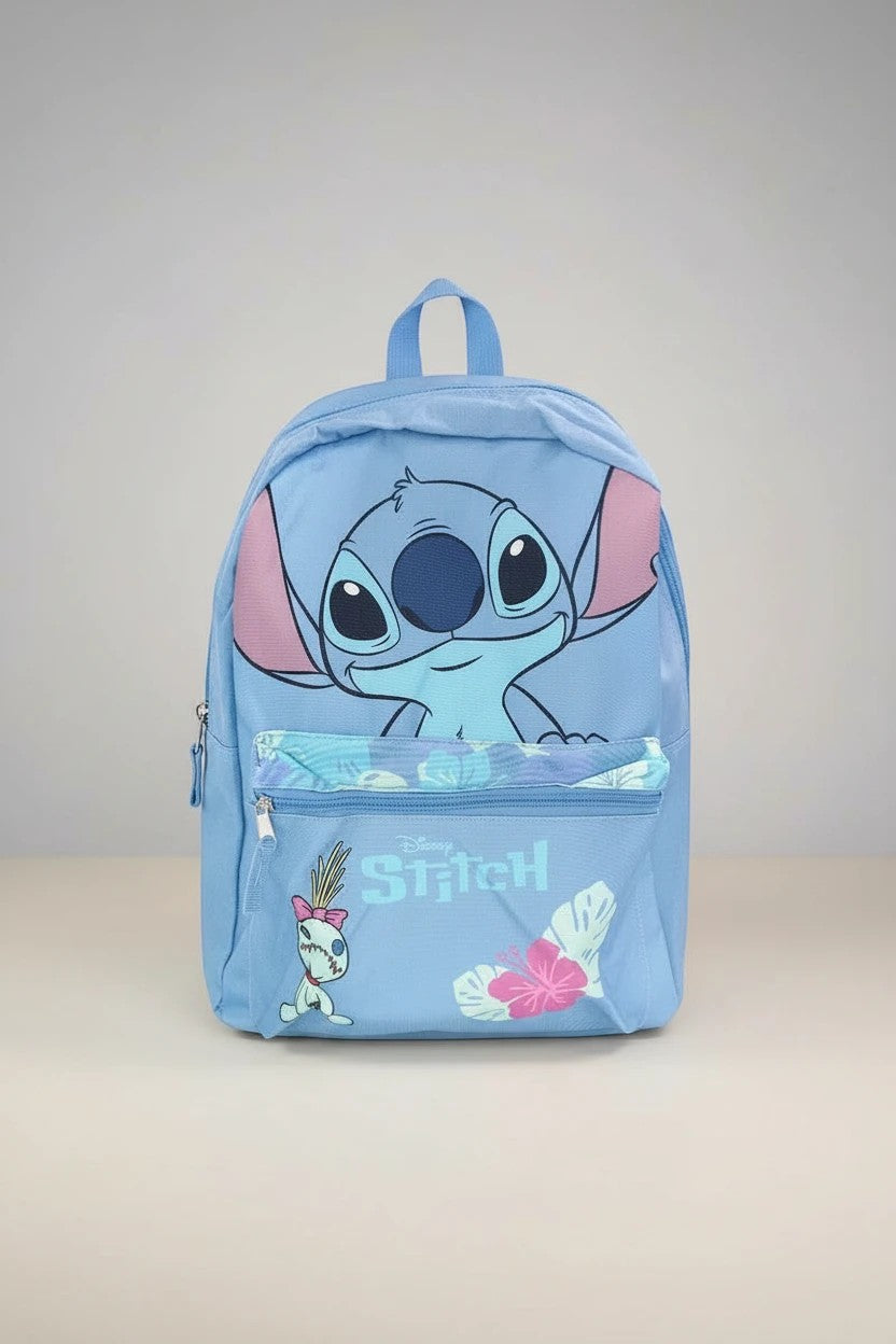 Magic Tour Club Disney Stitch rugzak 16 inch lichtblauw met voorvak en schouderbanden. Ideaal voor school en reizen.
