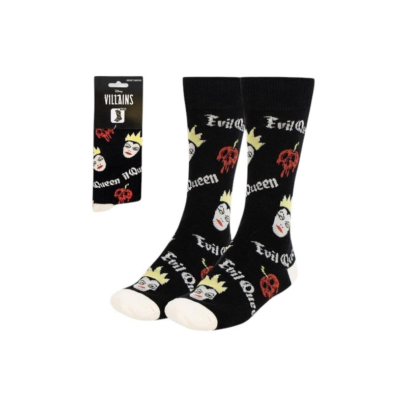 Magic Tour Club Disney Villains sokken voor volwassenen in zwart met Evil Queen en appel print, maat 36-43