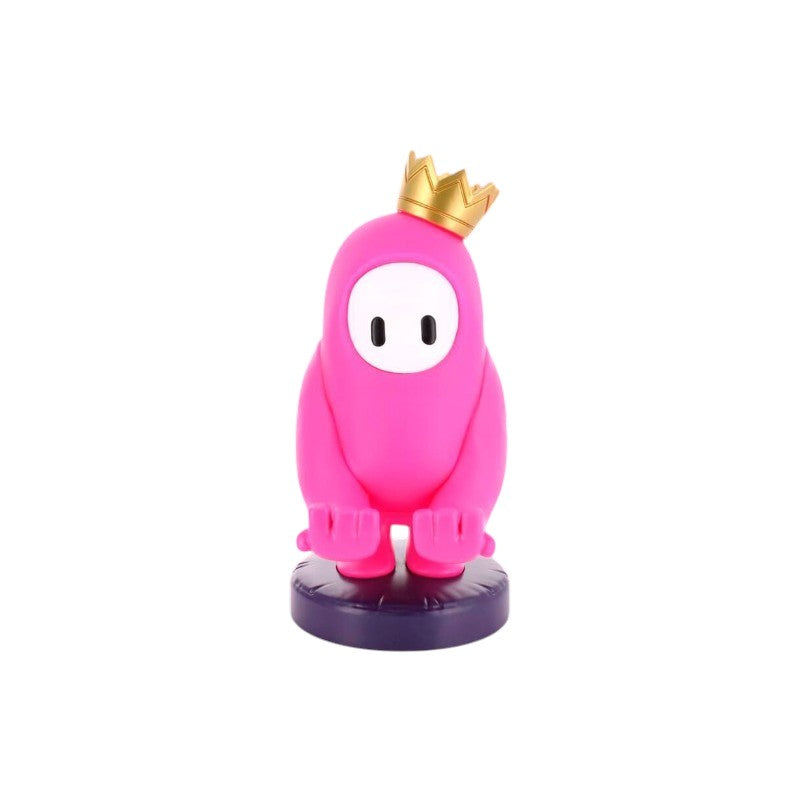 Magic Tour Club Fall Guys Cable Guy telefoonhouder in roze met gouden kroon op een paarse voet