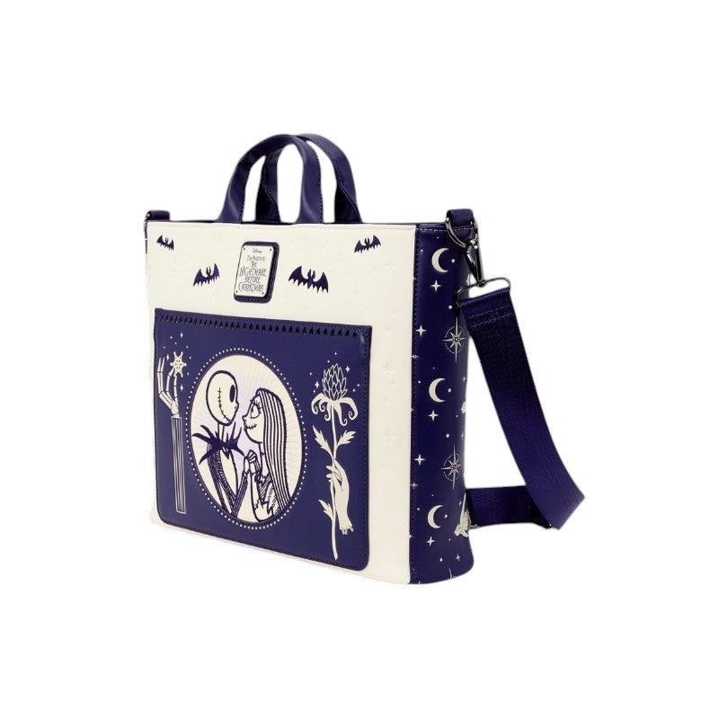 Magic Tour Club Loungefly tas met Jack Skellington en Sally print in wit en donkerblauw met sterren en vleermuizen