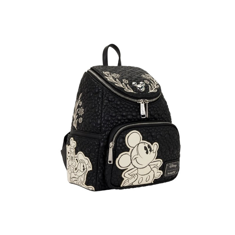 Magic Tour Club Loungefly Mickey & Friends rugzak in zwart gewatteerd kunstleer met crème schetsillustraties