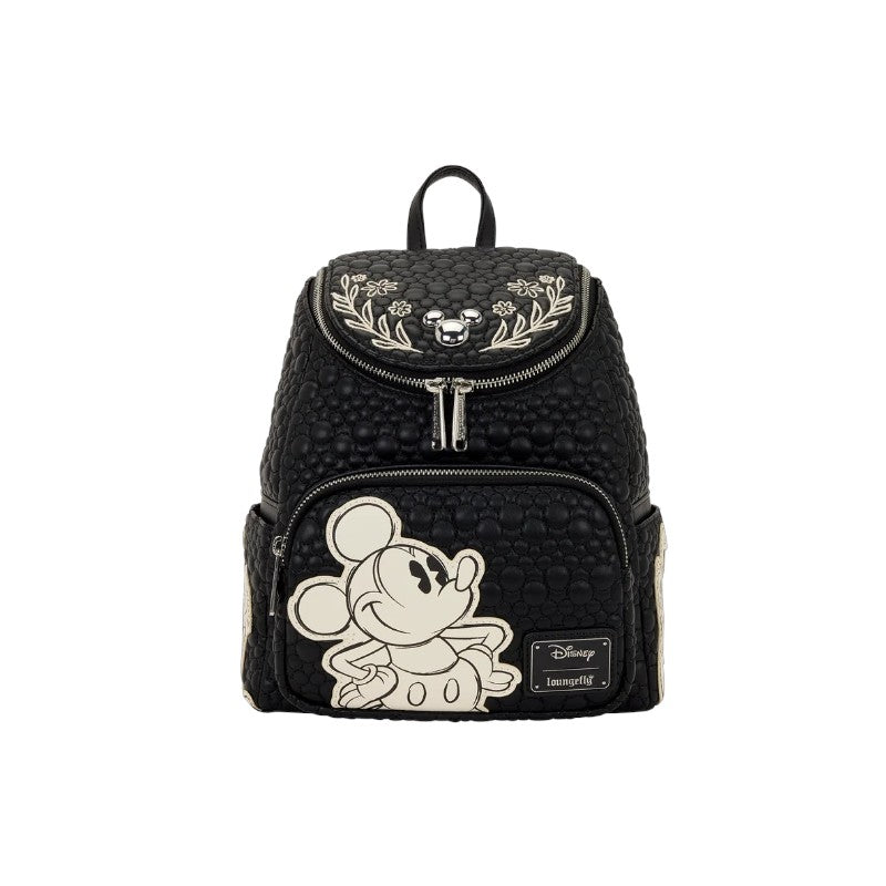 Magic Tour Club Loungefly Mickey & Friends rugzak in zwart gewatteerd kunstleer met crème schetsillustraties