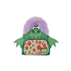 Magic Tour Club Disney Loungefly mini rugzak met Madam Mim draak cosplay ontwerp, groene kunstleer en paarse vacht.