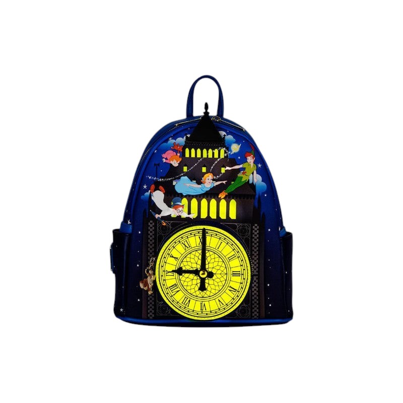 Magic Tour Club Loungefly Disney Peter Pan rugzak met Big Ben klokontwerp en vliegende personages in donkerblauw