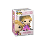 Magic Tour Club Funko POP figuur van Rapunzel in een paarse jurk met bloemen in haar blonde haar in de verpakking