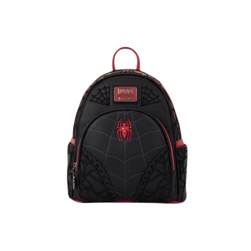 Magic Tour Club Spider-Man Loungefly mini rugzak in zwart met rood spinnenwebpatroon en Marvel logo