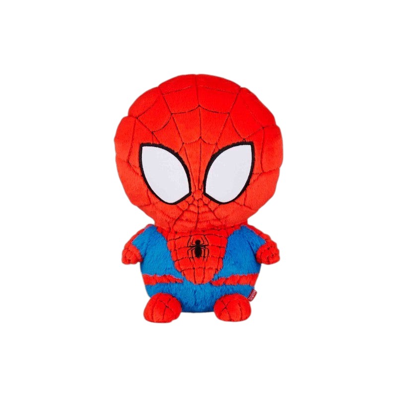 Magic Tour Club Marvel Spiderman knuffel van 35 cm in rood en blauw met groot hoofd en zachte textuur