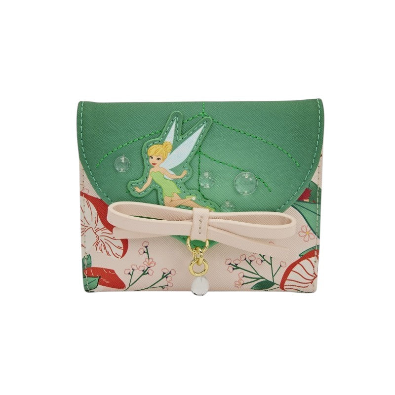 Magic Tour Club Disney Loungefly portemonnee met Tinkerbell, groen bladontwerp, strik en bloemenprint