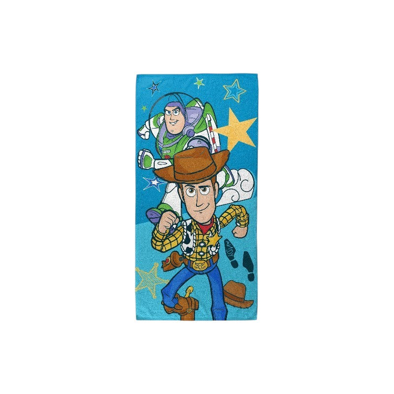 Magic Tour Club blauwe Disney Toy Story strandlaken met Woody en Buzz Lightyear print, 70x140 cm