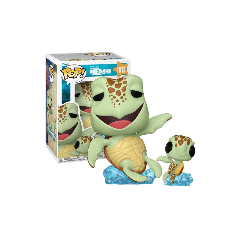 Magic Tour Club Funko Pop figuur van Crush en Squirt uit Finding Nemo in een gedetailleerde vensterdoos