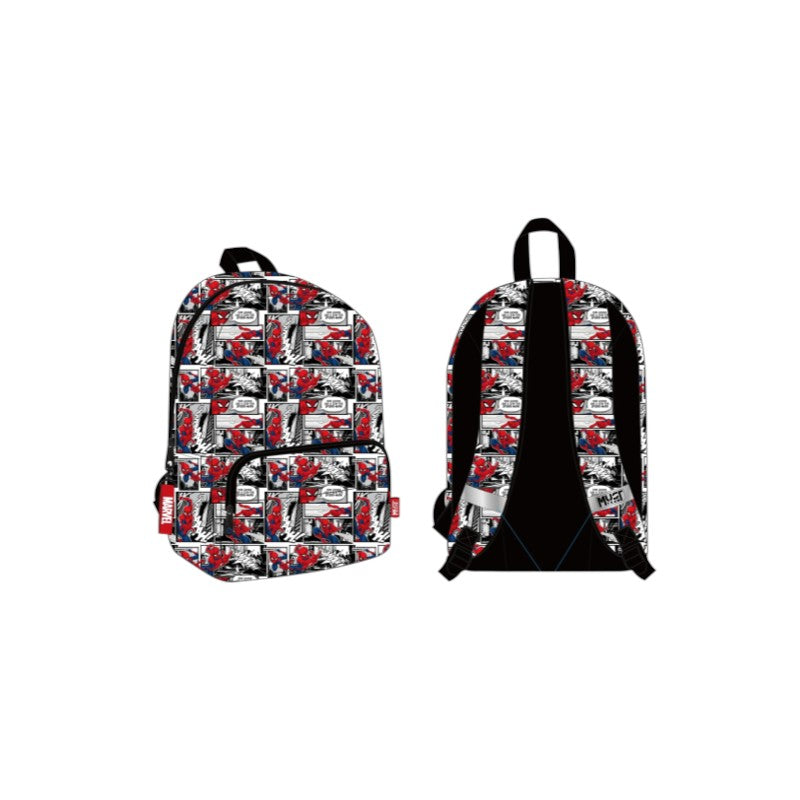 Magic Tour Club Spider-Man rugzak met comic-book print in rood, wit en blauw voor school en dagelijks gebruik.