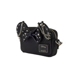 Zwarte Magic Tour Club Loungefly Minnie Mouse crossbodytas van kunstleer met zilveren studs en kettingdetail.