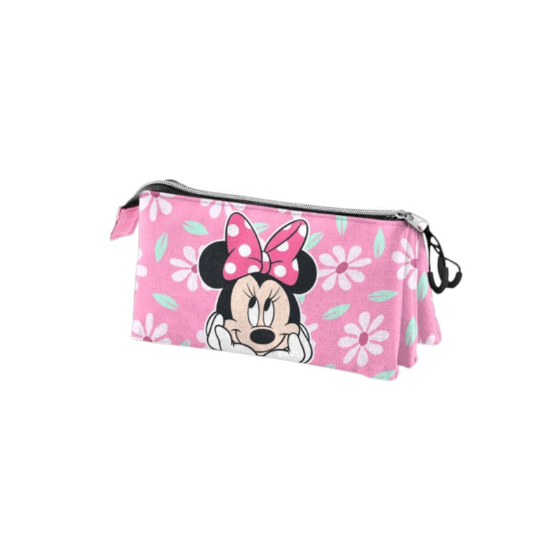 Magic Tour Club MINNIE Blooming roze etui met drie vakken en bloemenprint