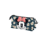 Magic Tour Club Minnie Mouse Happy Field triple pencil case with floral pattern and Minnie graphic on dark background