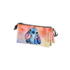 Magic Tour Club Stitch etui met drie compartimenten in vrolijke aquarel-stijl met oranje en roze tinten