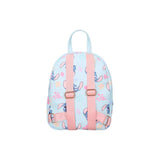 Magic Tour Club Stitch rugzak in lichtblauw PU met all-over print, roze verstelbare schouderbanden en gouden details.