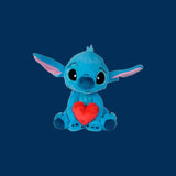 Magic Tour Club blauwe Stitch knuffel van 25 cm met een zacht rood hart, gemaakt van hoogwaardig pluche materiaal.