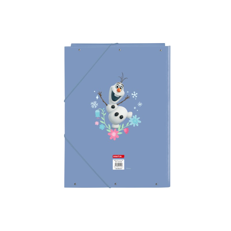 Magic Tour Club Frozen A4-map in lichtblauw met een vrolijke print van Olaf en bloemen, voorzien van elastiek.