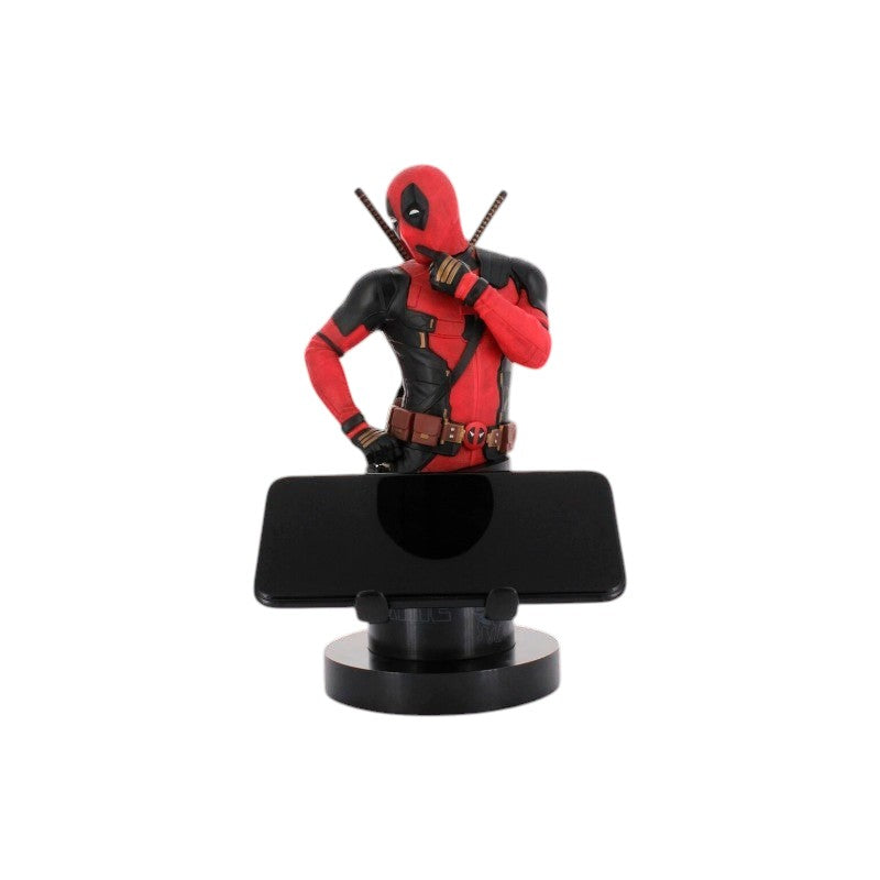 Magic Tour Club Deadpool 3 Cable Guy figuur als telefoonhouder in rood en zwart, 21cm hoog.
