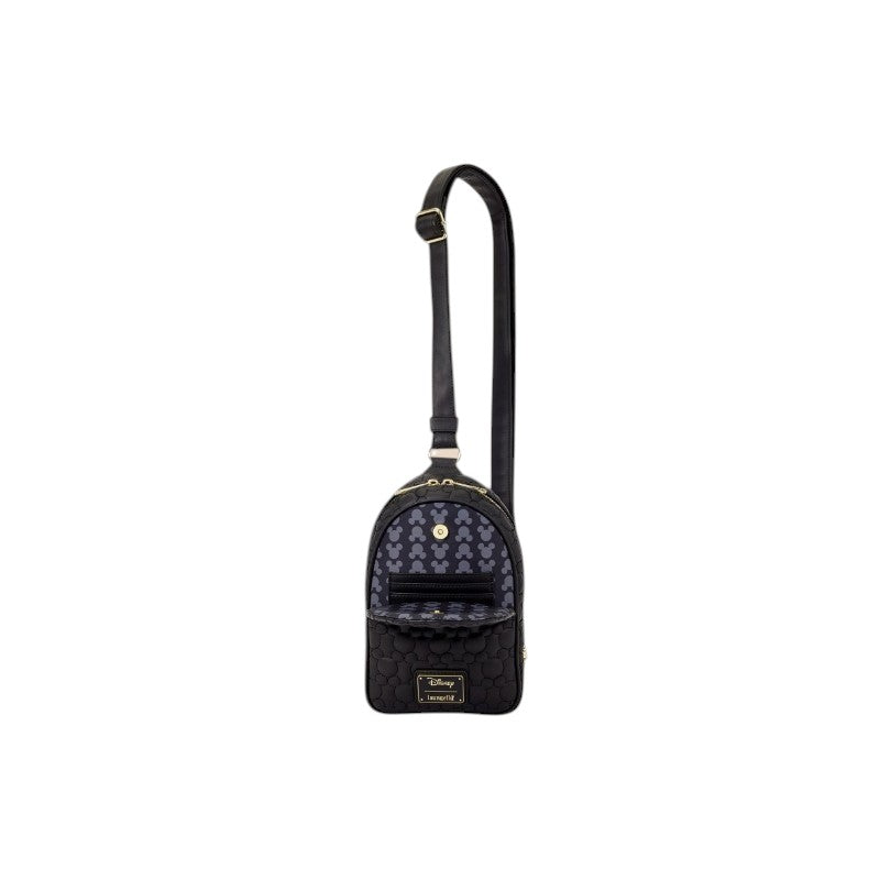 Magic Tour Club Disney Loungefly convertible tas met zwart Mickey Mouse patroon en gouden details