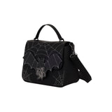 Magic Tour Club Disney Mickey & Minnie crossbody tas in zwart met spinnenwebben, vleermuizen en een metalen embleem.