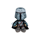 Magic Tour Club Star Wars Mandalorian Warrior pluche knuffel van 25 cm met gedetailleerd grijs harnas en zwarte cape