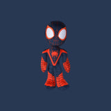 Magic Tour Club Miles Morales pluche knuffel van 25 cm in zwart-rood Spider-Man kostuum met spinnenweb-details.