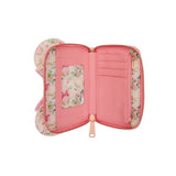 Binnenkant van een roze Magic Tour Club LoungeFly portemonnee met Minnie Mouse bloemenprint en kaartsleuven