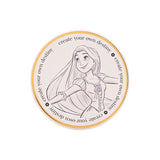 Magic Tour Club ronde onderzetter met een zwart-witte lijntekening van Rapunzel en de tekst create your own destiny
