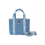 Magic Tour Club blauwe Stitch tote tas van pluizige stof met bijpassend Stitch muntzakje en Ohana tekst op de hengsels