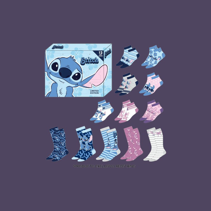 STITCH - Blue&Pink - Gift Box - 12 Pairs of Socks (S 35-41)